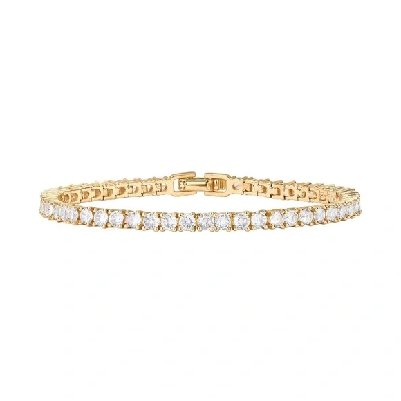 14K Gold Plated 3mm Cubic Zirconia Classic Tennis Bracelet | Size 6.5-7.5 in - Picture 2 of 5